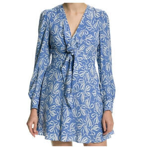 TED BAKER blue and white floral long sleeve mini dress sz 4